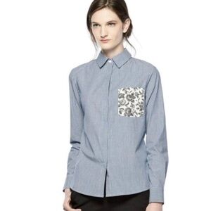 Thakoon Blue and White Striped button up Top women Medium NWOT